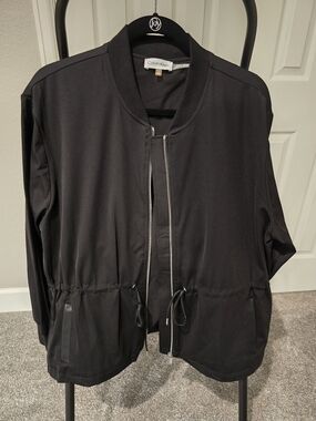 Calvin Klein Black Drawstring Zip-Front Bomber Jacket